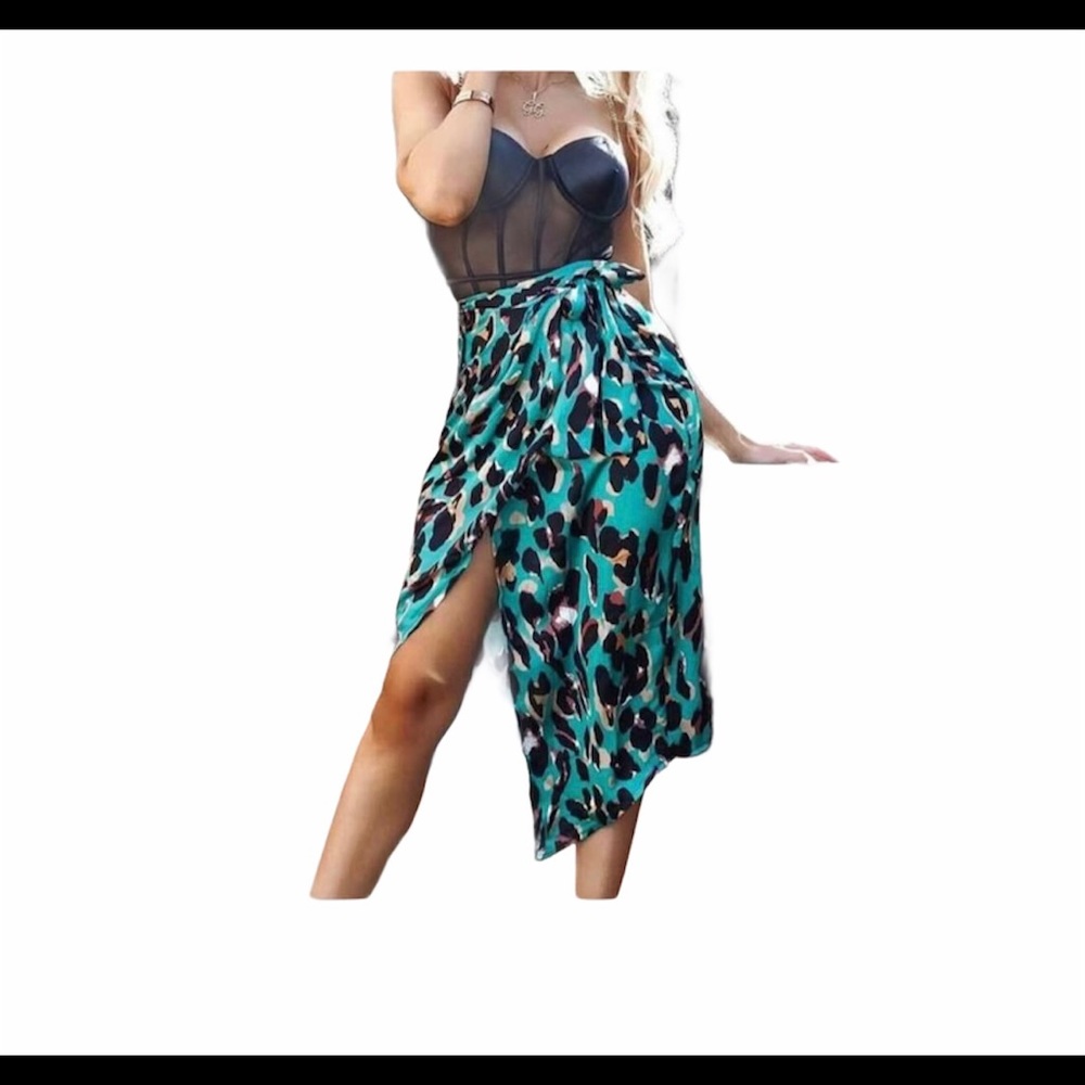Leopard Satin Wrap Around Skirt